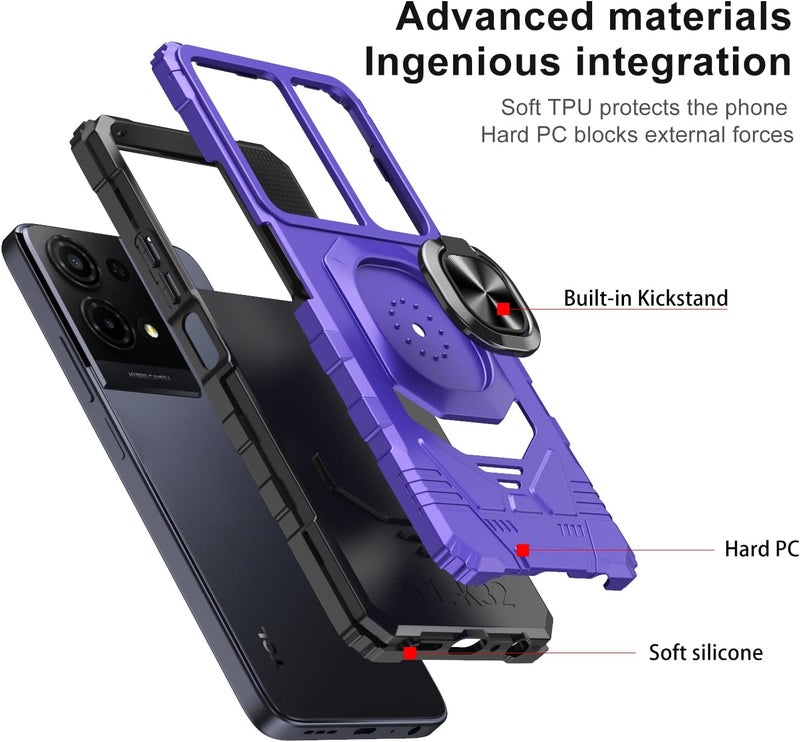 Mocotto for TCL K32/K33 5G 2025 Phone Case with Tempered Glass Screen Protector,Military Grade Shockproof Protective Cover,with Ring Kickstand (Purple) - Image 3